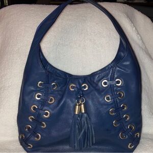 🔥Michael Kors Navy Blue Leather Hobo Bag with Tassel